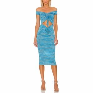 Lovers + Friends Dresden Off Shoulder Midi Dress Turquoise Spring Summer Large